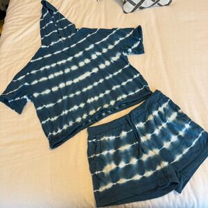 Ta Verde Tie Dye Hoodie Shorts Set Blue White XL Lounge Set Designed in NYC